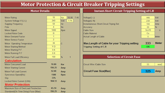 Read more about the article Motor Protection & Circuit Breaker Tripping Setting – Excel