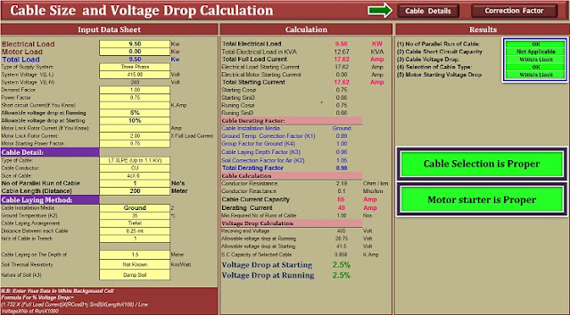 Read more about the article Electrical cable size and voltage drop excel calculation