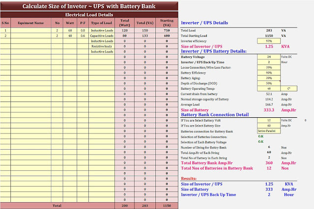 Read more about the article MS Excel – Calculate size of battery bank and inverter