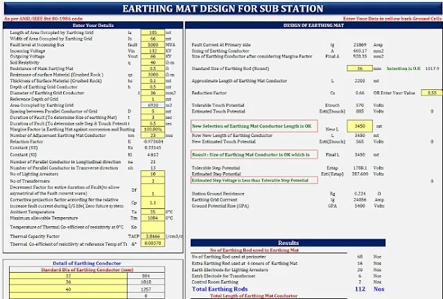 Earthing Mat Design for Sub Station Calculator