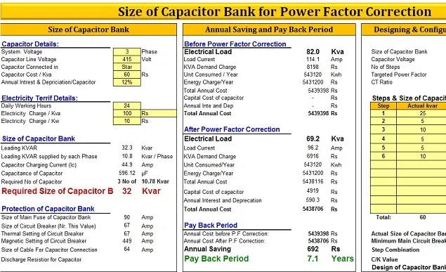 Size of Capacitor Bank for Power Factor Correction