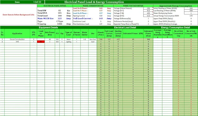 Electrical Panel Load & Energy Consumption Calculation