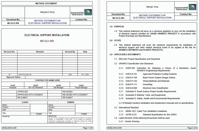 Method Statement for Electrical Support Installation