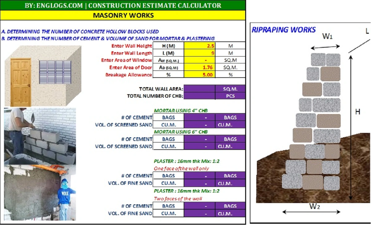 Read more about the article Masonry works Estimate Calculator – Excel