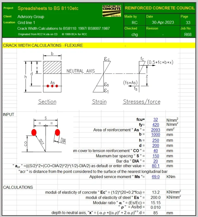 crack width calculations spreadsheet