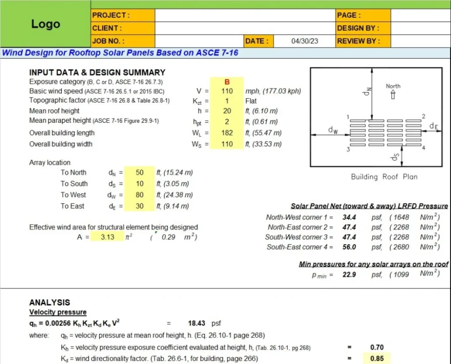 Wind Design for Rooftop Solar Panels Calculation